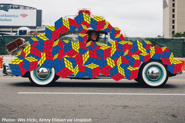 car made of rubiks cubes